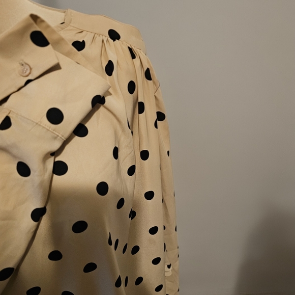 H&M Black Batwing Sleeve Polka Dot Blouse - Tan  Sz L - Picture 4 of 9